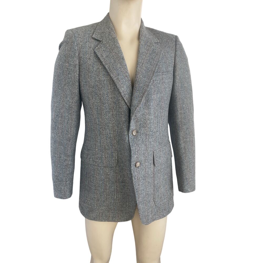 di Silver Grey Herringbone Tweed Men’s Wool Sport Coat Blazer  Vintage